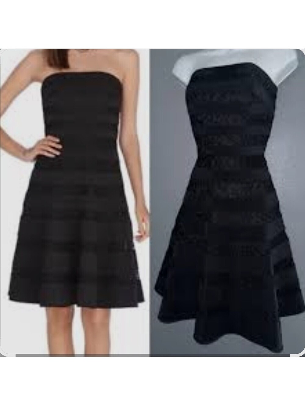 WHBM Stapless Dress Women's 00 XS Blk Party Strapless Mesh Striped Lace NEW